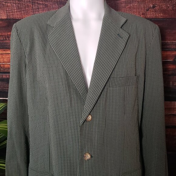 NWOT GAP Mens Large Olive Green Check Blazer Jacket Seersucker Sport Coat - Picture 7 of 10